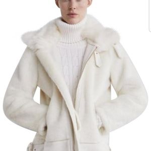 Zara White Faux Fur Trim Coat